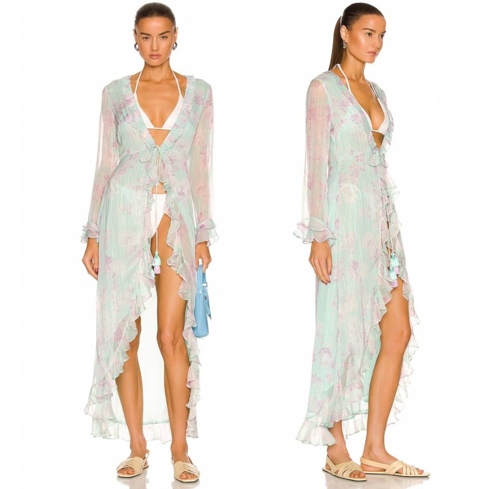 Rococo Sand Mint Floral Maxi Cover-Up size S